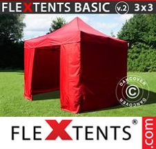 Pikateltta FleXtents Basic 3x3m Punainen, sis. 4 sivuseinää